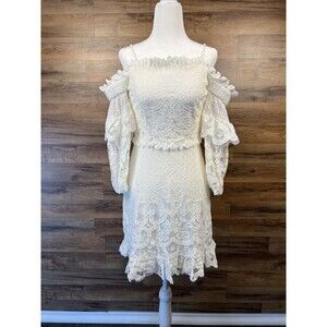New Coquette Dress Parker Irma Sz 4 Lace Overlay Off the Shoulder White $228